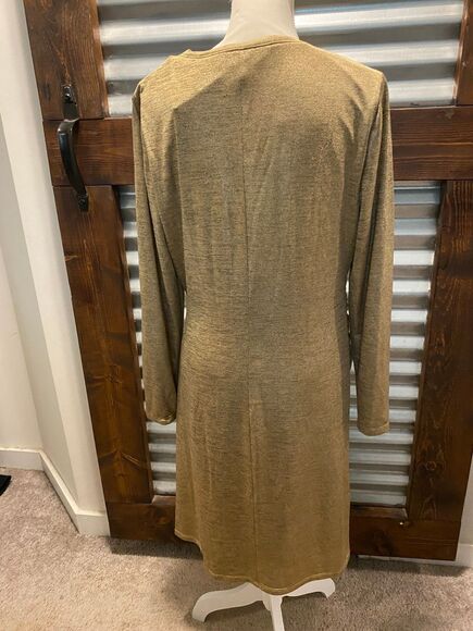 Lauren Ralph Lauren Gold Long Sleeve Ruched Sheath Dress Size 16 - Picture 4 of 14